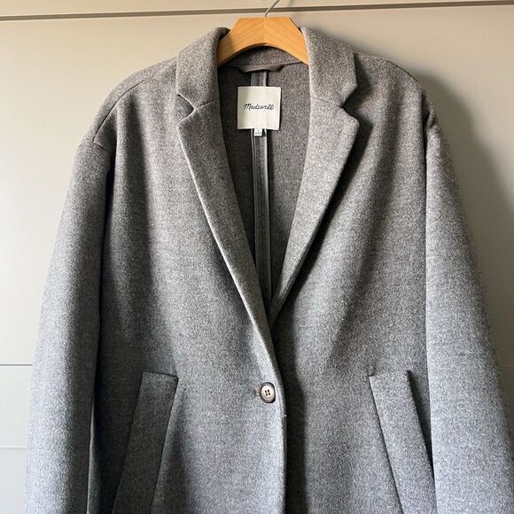 Madewell Elmcourt Blanket Long Coat Women Small Gray Wool Button Preppy Academia - Picture 4 of 14